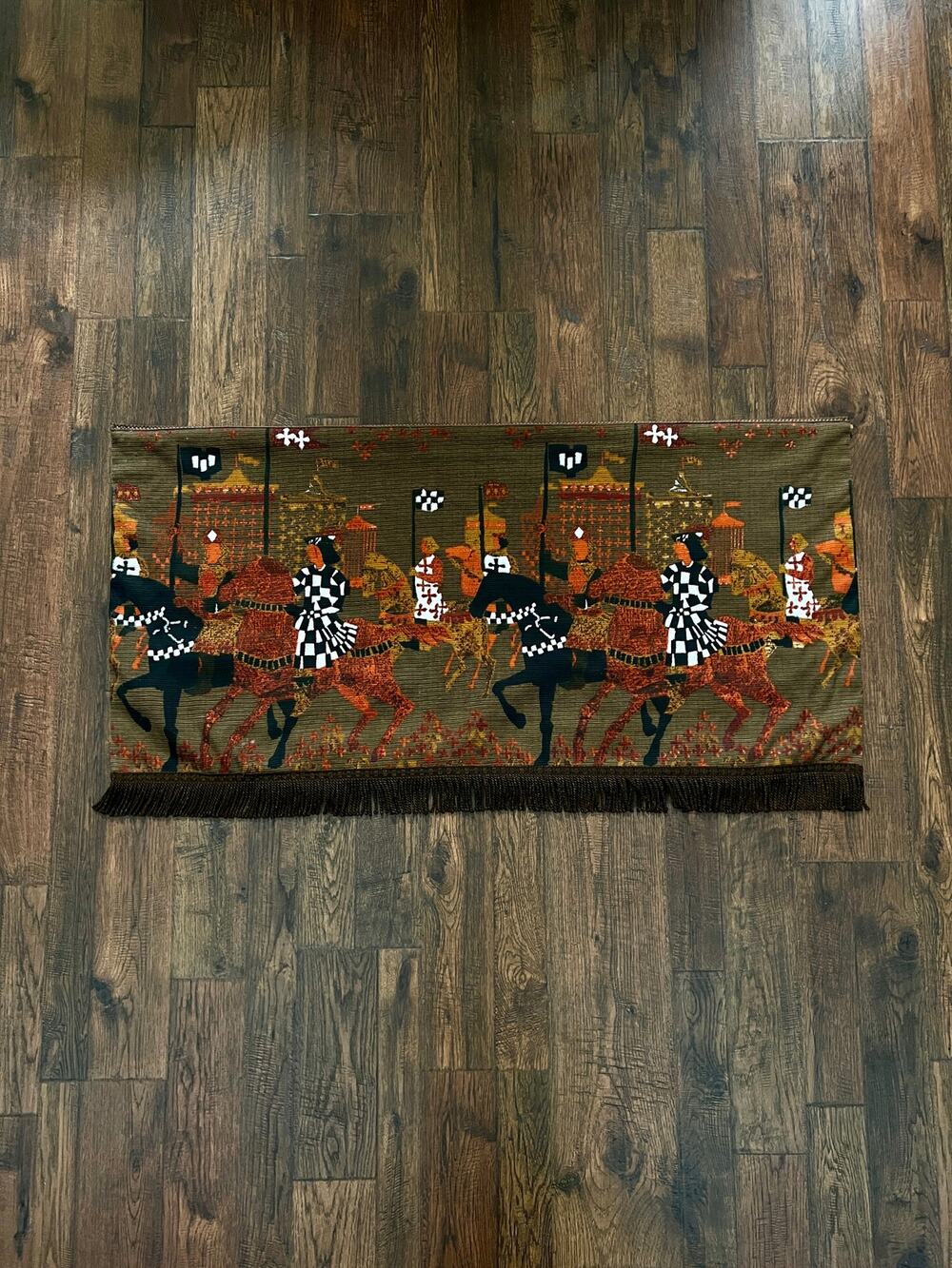 Vintage Woven Medieval Tapestry Wall Hanging Atournament Tibor Reich with Fringe